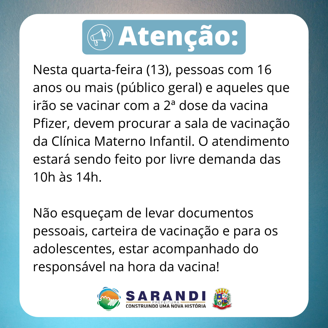 Comunicado referente a vacinação em nosso Município